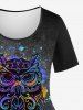 Plus Size Owl Paint Splatter Ombre Distressed Colorblock Print T-shirt -  