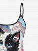 Haut Tankini Tendance avec Bretelles Réglables Imprimé Château Feuilles et Fleurs (Haut) - Multi-A XS
