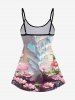 Haut Tankini Tendance avec Bretelles Réglables Imprimé Château Feuilles et Fleurs (Haut) - Multi-A 2X