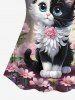 Fashion Fluffy Cute Cat Flower Leaf Castle Print Ombre Tankini Top(Adjustable Shoulder Strap) -  