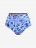 Plus Size Seahorse Starfish Shell Fishes Print Asymmetrical Ruched Twist Skirt 3 Pcs Tankini Set -  