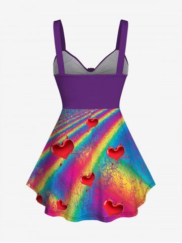 Plus Size Heart Rainbow Color Print Cinched Tank Top
