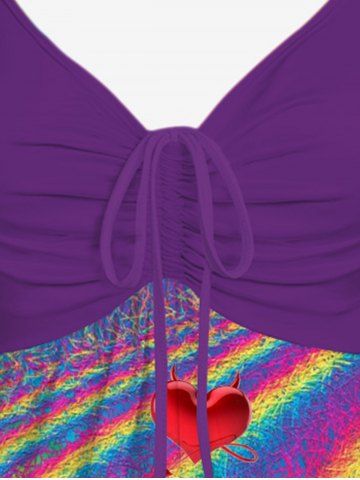 Plus Size Heart Rainbow Color Print Cinched Tank Top