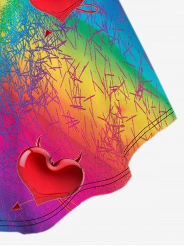 Plus Size Heart Rainbow Color Print Cinched Tank Top
