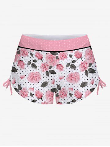 Flowers Dot Print Halter Twist Cinched Boyshort Tankini Set