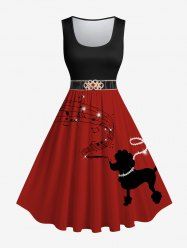 Plus Size Glitter Sparkling Rhinestone Buckle Music Symbol Dog Printed A Line Sleeveless Vintage Dress -  