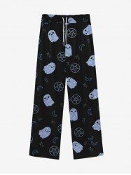 Pantalon de Survêtement Adorables avec Cordon de Serrage à Imprimé Etoiles Lune et Fantôme pour Hommes - Noir 8XL