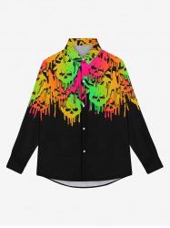 Gothic Turn-down Collar Ombre Paint Drop Skulls Print Full Buttons Shirt For Men -  