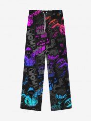 Gothic Colorful Ombre Skull Man Letters Colorblock Print Drawstring Wide Leg Sweatpants For Men -  