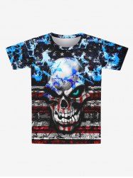 Gothic 3D Skull Striped Distressed Paint Pentagram Print Short Sleeves T-shirt For Men -  
