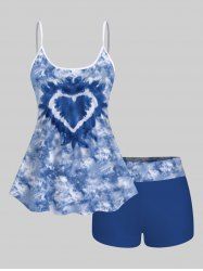 Tie Dye Heart Print Boyshort Tankini Set -  