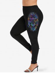 Leggings grande taille à imprimé éclaboussures de peinture et hibou - Noir 5X