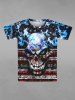 Gothic 3D Skull Striped Distressed Paint Pentagram Print Short Sleeves T-shirt For Men -  