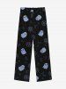 Gothic Cute Ghost Moon Star Print Drawstring Wide Leg Sweatpants For Men -  