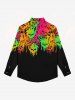 Gothic Turn-down Collar Ombre Paint Drop Skulls Print Full Buttons Shirt For Men -  