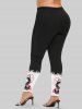 Plus Size Dragon Watercolor Peach Blossom Textured Print Skinny Leggings -  