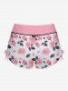 Flowers Dot Print Halter Twist Cinched Boyshort Tankini Set -  