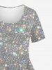 Plus Size Glitter Sparkling Sequin 3D Print Crew Neck T-shirt -  