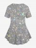 Plus Size Glitter Sparkling Sequin 3D Print Crew Neck T-shirt -  