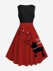 Plus Size Glitter Sparkling Rhinestone Buckle Music Symbol Dog Printed A Line Sleeveless Vintage Dress -  
