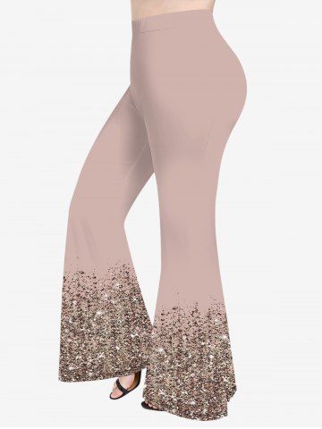 Plus Size Glitter Sparkling Sequins Print Pull On Flare Pants - LIGHT PINK - 1X