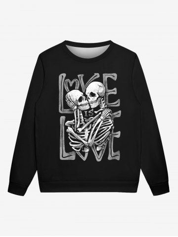 Gothic Valentine's Day Skulls Skeleton Letters Print Crew Neck Sweatshirt For Men - BLACK - 5XL