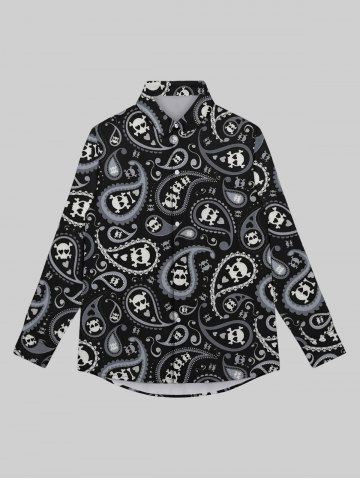 Gothic Turn-down Collar Paisley Skulls Heart Bone Print Buttons Shirt For Men