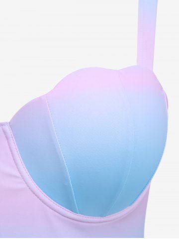 Plus Size Ombre Colorblock Print Shell Skirt Tankini Set