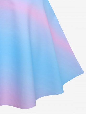 Plus Size Ombre Colorblock Print Shell Skirt Tankini Set