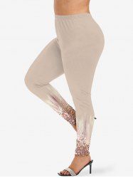 Plus Size 3D Distressed Ruined Leaf Brach Ombre Textured Print Skinny Leggings -  