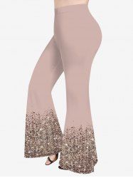 Pantalon Evasé Brillant Imprimé de Grande Taille à Paillettes - Rose clair 6X
