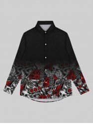Gothic Turn-down Collar Skulls Wheel Telescope Hair Dryer Spring Fire Print Ombre Buttons Shirt For Men -  