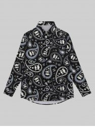 Gothic Turn-down Collar Paisley Skulls Heart Bone Print Buttons Shirt For Men -  
