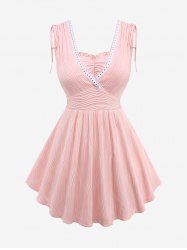 Plus Size Ruffles Ruched Cinched Shoulder Rivet Lace Trim Ribbed Textured Tank Top -  