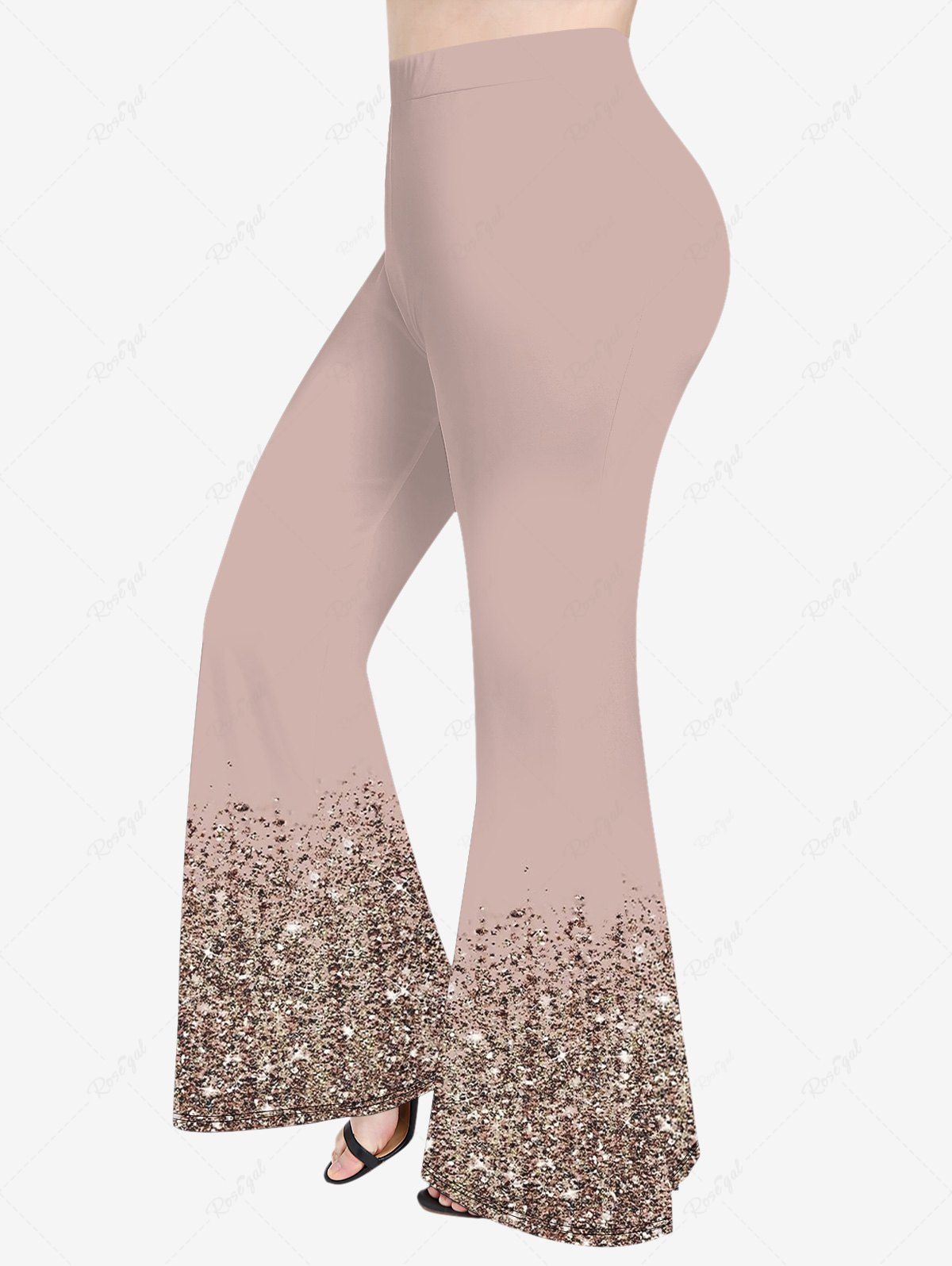 Pantalon Evasé Brillant Imprimé de Grande Taille à Paillettes Rose clair 6X