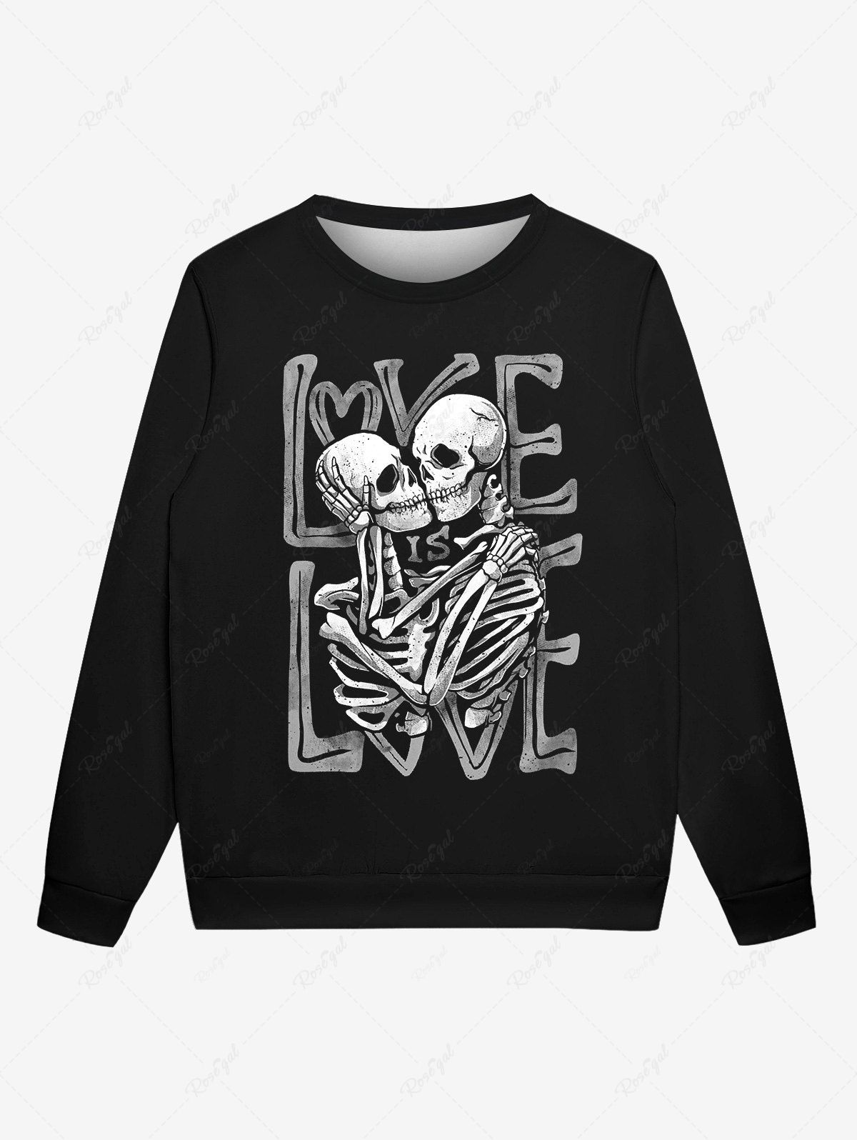 Unique Gothic Valentine's Day Skulls Skeleton Letters Print Crew Neck Sweatshirt For Men  