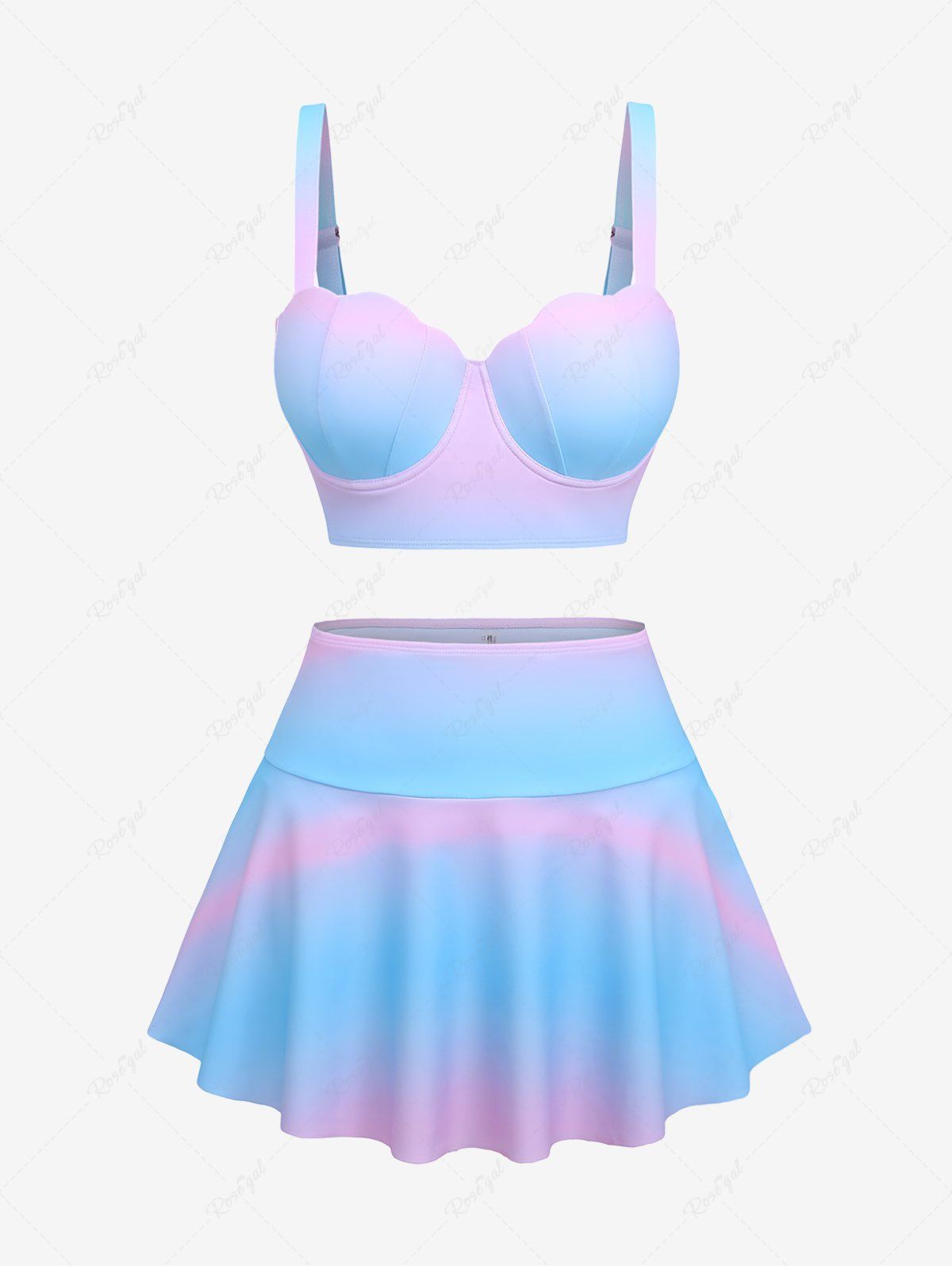 Shops Plus Size Ombre Colorblock Print Shell Skirt Tankini Set  