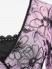 Haut Tunique Fleuri Imprimé Jointif en Maille à Manches Bouffantes Grande Taille à Lacets - Violet clair L | US 12
