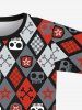Gothic Skulls Plaid Pentagram Geometric Colorblock Print Short Sleeves T-shirt For Men -  