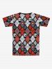 Gothic Skulls Plaid Pentagram Geometric Colorblock Print Short Sleeves T-shirt For Men -  