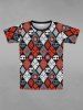 Gothic Skulls Plaid Pentagram Geometric Colorblock Print Short Sleeves T-shirt For Men - Multi-A 8XL