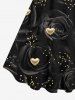 Robe Ligne A 3D Rose Cœur Imprimés de Grande Taille à Paillettes sans Dos - Noir S