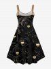 Plus Size 3D Rose Flower Glitter Gold Heart Print Valentines A Line Backless Tank Dress -  