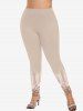 Plus Size 3D Distressed Ruined Leaf Brach Ombre Textured Print Skinny Leggings -  