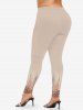 Plus Size 3D Distressed Ruined Leaf Brach Ombre Textured Print Skinny Leggings -  