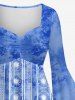 Plus Size Flare Sleeves Daisy Striped Tie Dye Ombre High Low Asymmetric Ruched A Line Dress -  