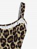 Plus Size Floral Lace Trim Leopard Print Backless A Line Tank Dress -  