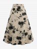 Plus Size Ink Painting Rose Flower Textured Zipper Distressed A Line Skirt -  