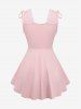 Plus Size Ruffles Ruched Cinched Shoulder Rivet Lace Trim Ribbed Textured Tank Top -  