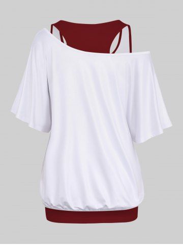 Plus Size Racerback Tank Top and Rose Flower Leaf Dripping Blood Print Batwing Sleeve T-shirt